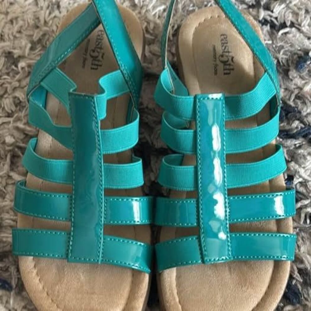East 5th "Inga" Teal Strappy Memory Foam Slingback Sandals - 6 (S12)